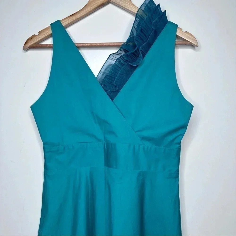 Tex by Max Azria Teal Cotton One Shoulder Ruffle Dress Size Small - Picture 7 of 10